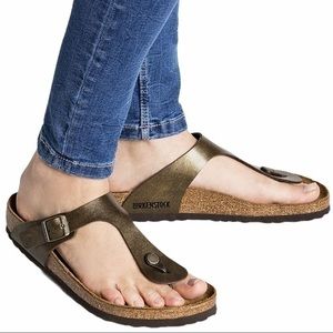 Birkenstock EU 39 US 8.5 Golden Brown Bronze Gizeh Thong Sandals Slides